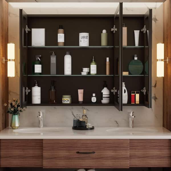 Moses 36 in. W x 30 in. H Rectangular Aluminum Medicine Cabinet with Mirror and Adjustable Shelves