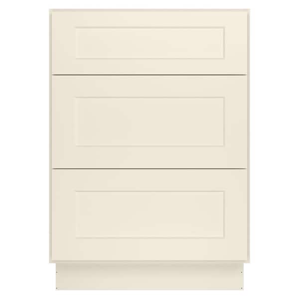 HOMEIBRO 24 in. W x 24 in. D x 34.5 in. H in Antique White Plywood Ready to Assemble Drawer Base Kitchen Cabinet with 3-Drawers