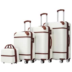 4-Piece White Expandable ABS Hardshell Spinner 20 in. 24 in. 28 in. Luggage Set with 3-Digit TSA Lock, Cosmetic Case