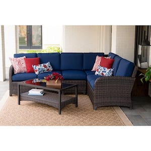 Jackson 5-Piece Wicker Outdoor Sectional Seating Set with Navy Polyester Cushions