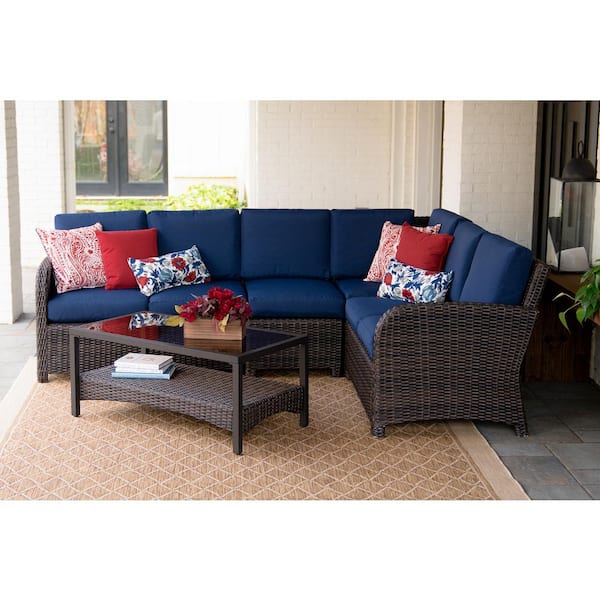 Leisure Made Jackson 5-Piece Wicker Outdoor Sectional Seating Set with Navy Polyester Cushions