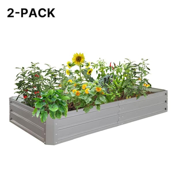 Tenleaf 6 x 3 x 1 ft. Gray Rust-Proof Metal Rectangular Outdoor Garden Bed Planter Box for Vegetables Flowers Herb (2-Pack)