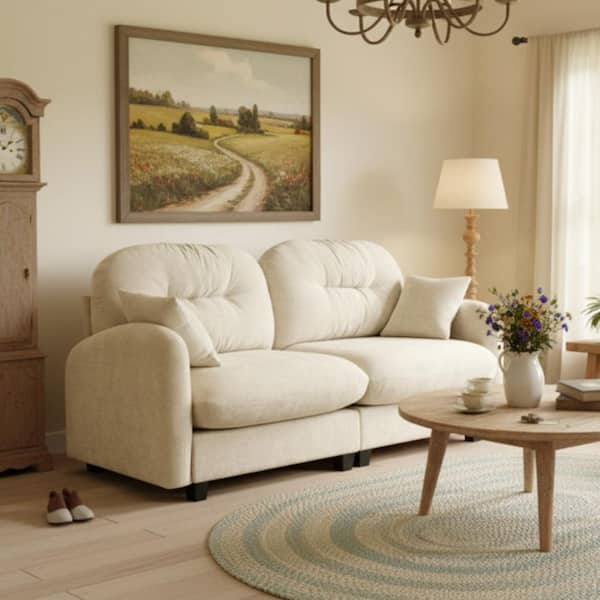 PMOB 74 in. Armrest 2-piece Chenille Loveseat Tufted Backrest Sectional Sofa in Oatmeal