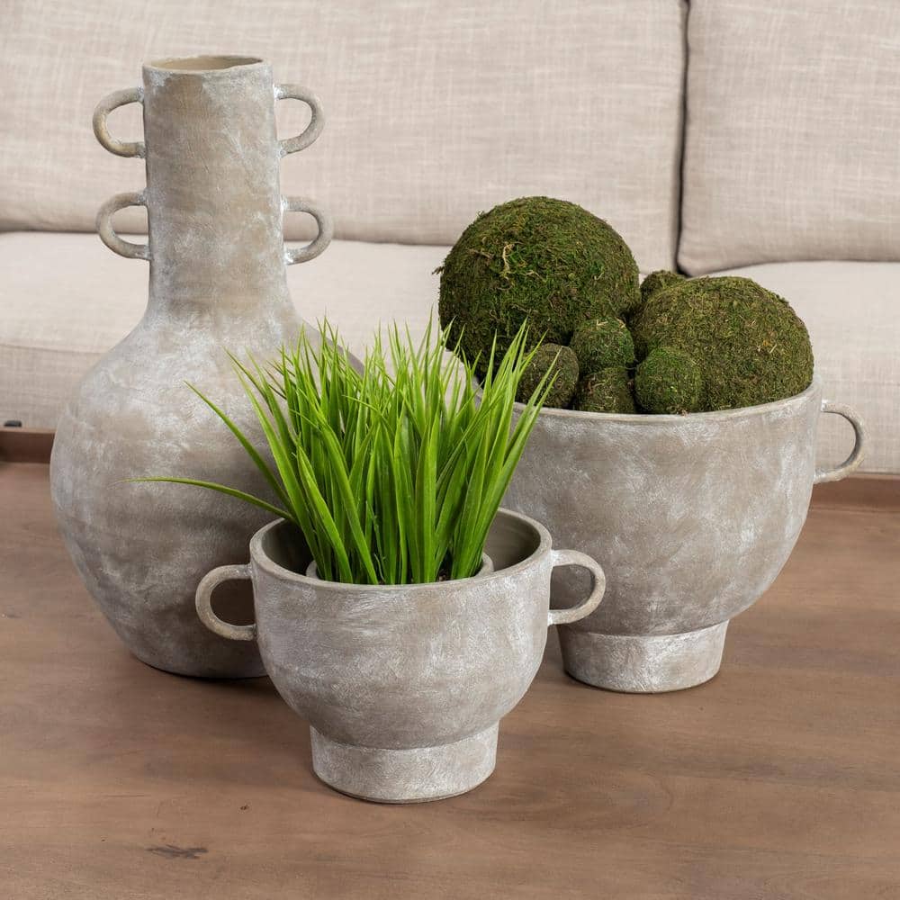 Rustic Brown Ceramic Decorative Table Vase with Handles