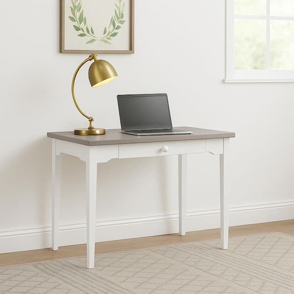 39 in. Sea White Rectangular 1 -Drawer Writing Desk with Distressed Finish