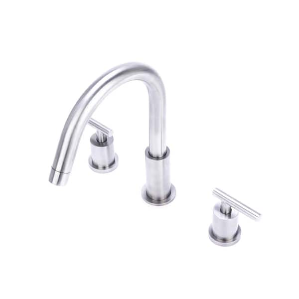 LanGuShi SLT0216 Widespread Double Handles Basin Sink Mixer Tap Swan Shape Bathroom Faucet Brushed Nickel 