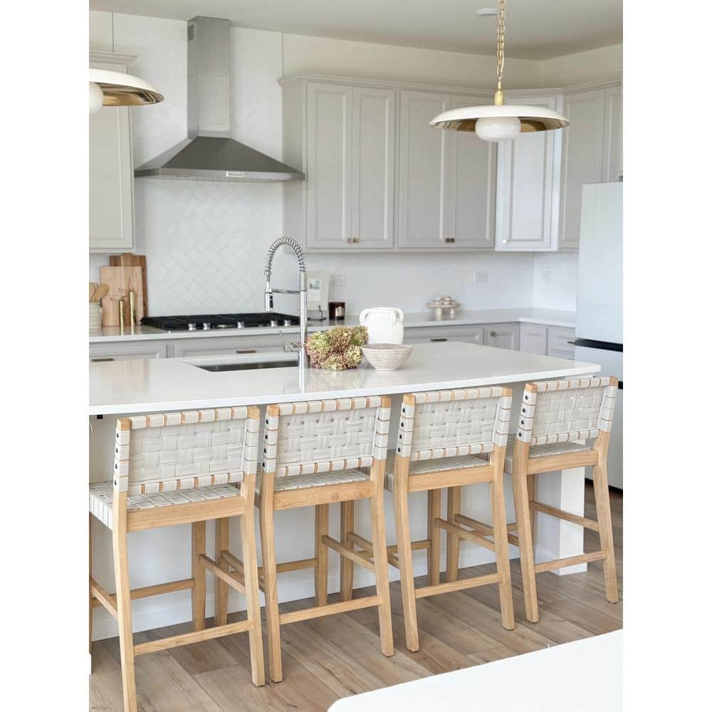 Cohen White Faux Leather and Wood Bar Stool