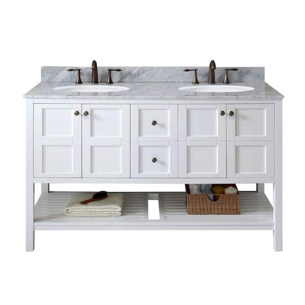Virtu USA Winterfell 60 in. W Bath Vanity in White with Marble Vanity Top in White with Round Basin