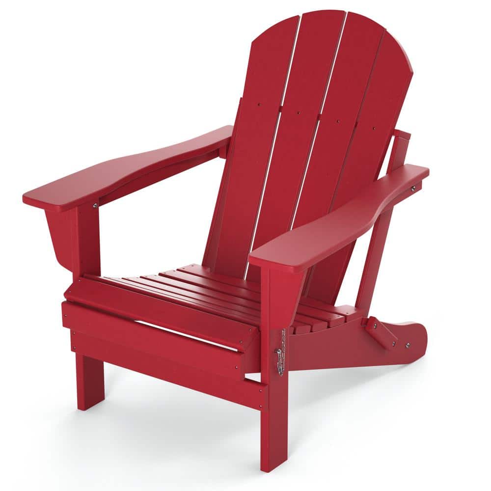 Red Folding Adirondack Chair, All-Weather Proof HDPE Resin for BBQ Beach De