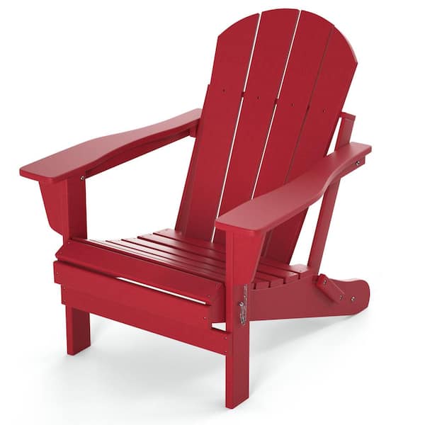 Unbranded Red Folding Adirondack Chair, All-Weather Proof HDPE Resin for BBQ Beach Deck Garden Lawn Backyard