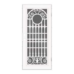 36 in. x 80 in. Spaniard White Left-Hand Surface Mount Aluminum Security Door with Black Perforated Metal Screen
