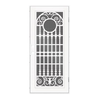 Spaniard 36 in. x 80 in. Left Hand/Outswing White Aluminum Security Door with Black Perforated Metal Screen