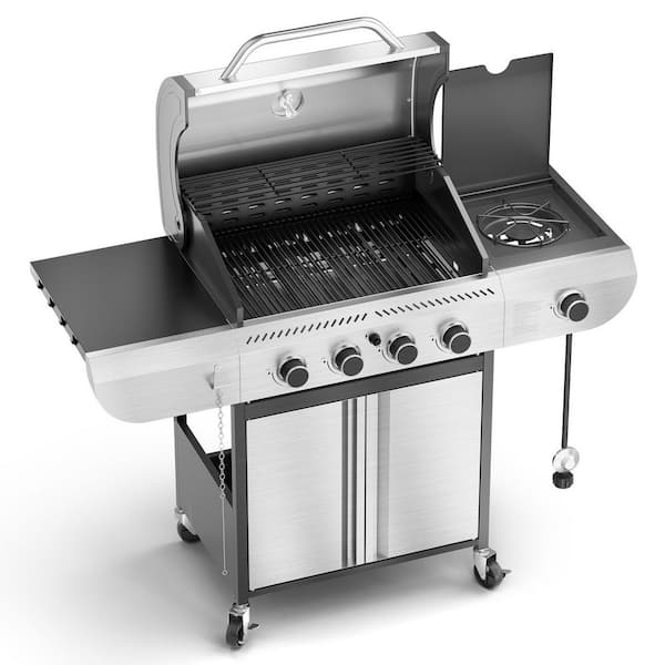 4-Burner Propane Gas Grill with Side Burner Portable Stainless Steel BBQ Outdoor Stovetop, 42,000 BTU