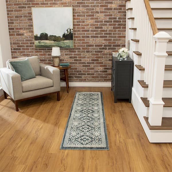 Envoy Border Steel Blue Cream 2 ft. x 7 ft. Medallion Indoor Runner Rug