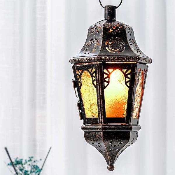 MOEPISY 11.8 in. H Metal Bronze Moroccan Lantern, Vintage
