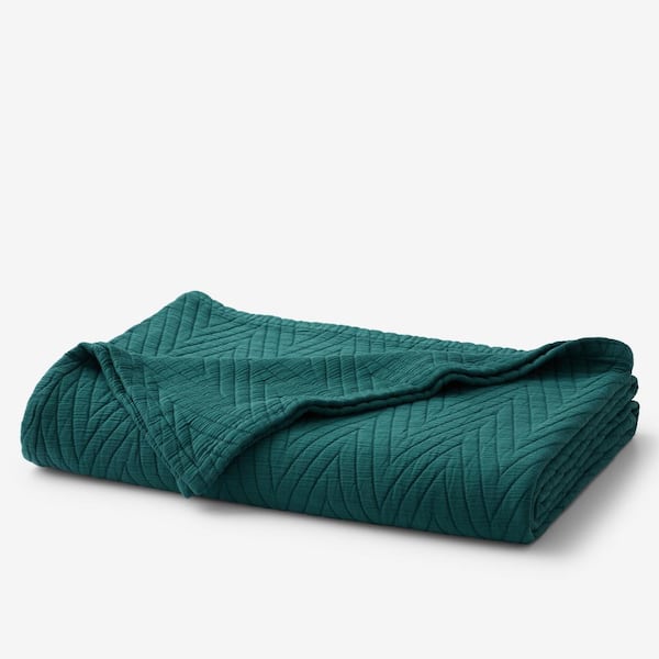The Company Store Somerset Chevron Dark Green Cotton Full/Queen Blanket