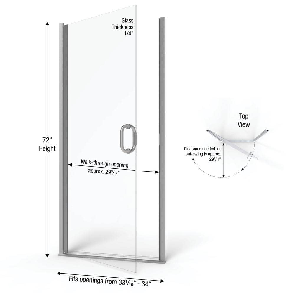 Infinity Brushed Nickel 72" Semi-Frameless Hinged Shower Door