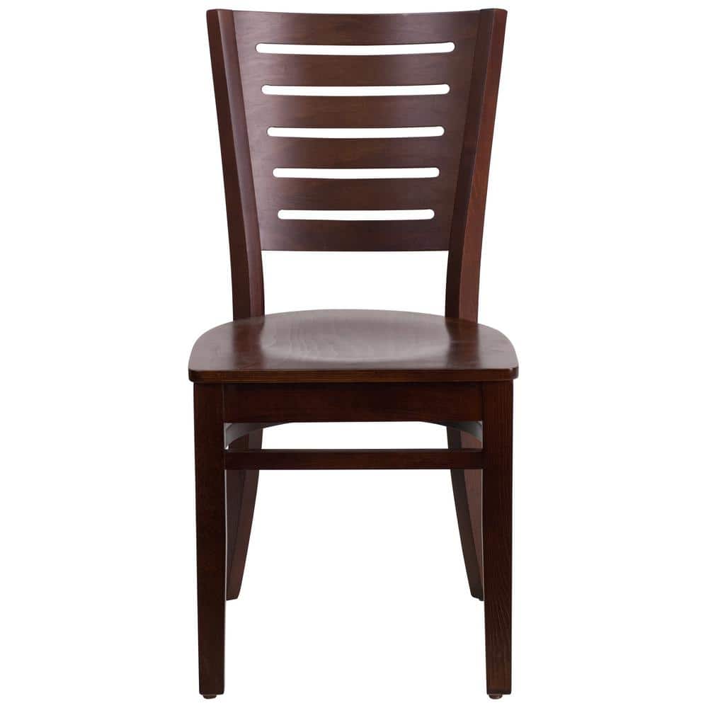 Elegant Walnut Wood Slat Back Side Chair in Rich Brown
