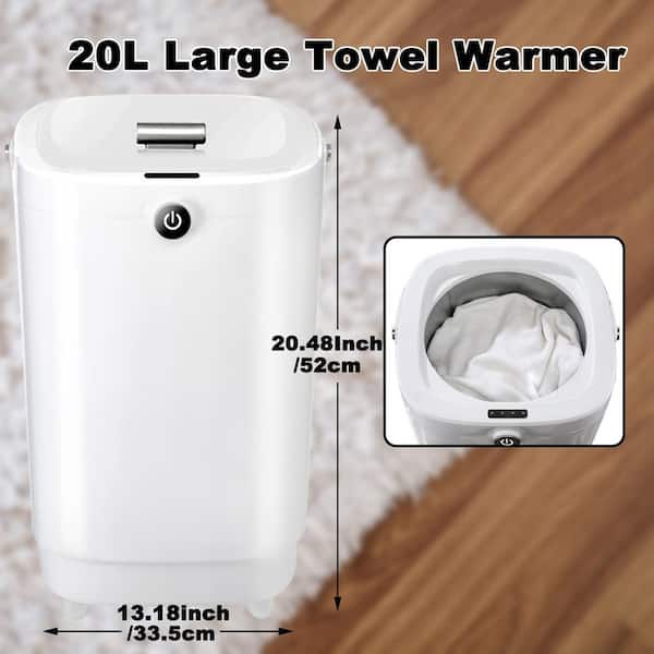 20L Capacity Single Towel Warmer Bucket in White, Electric Plug-In, 4 Timing Settings, Overheating Protection