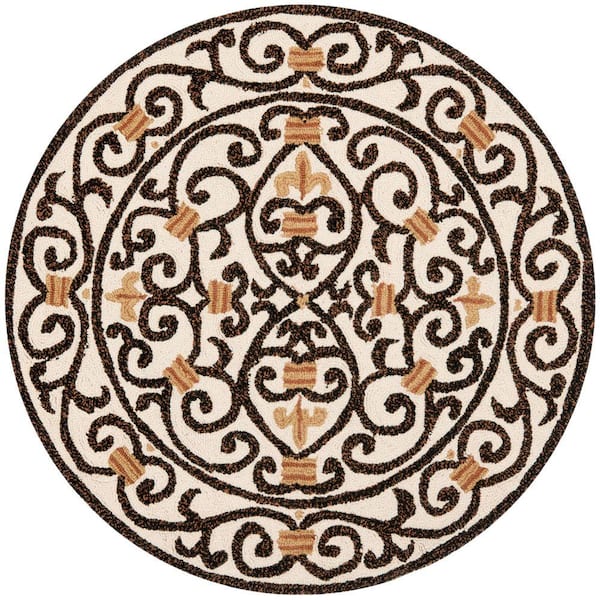SAFAVIEH Chelsea Ivory/Dark Brown 6 ft. x 6 ft. Round Border Area Rug