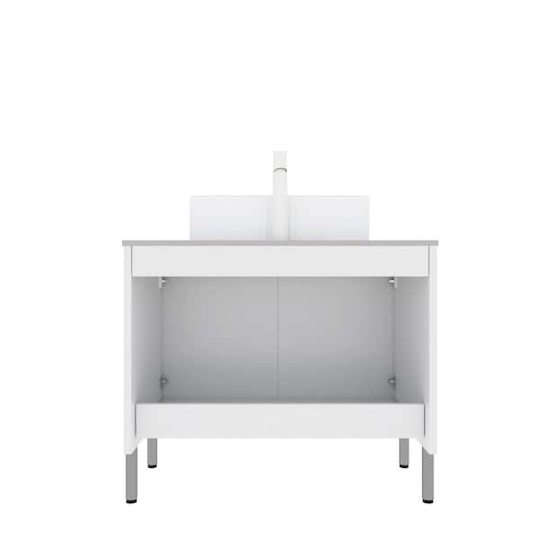 30 in. x18.9 in. x34 in. White Freestanding Bathroom Cabinet Bath Vanity w/ Ceramic Sink Sintered Stone Top with 2-Doors