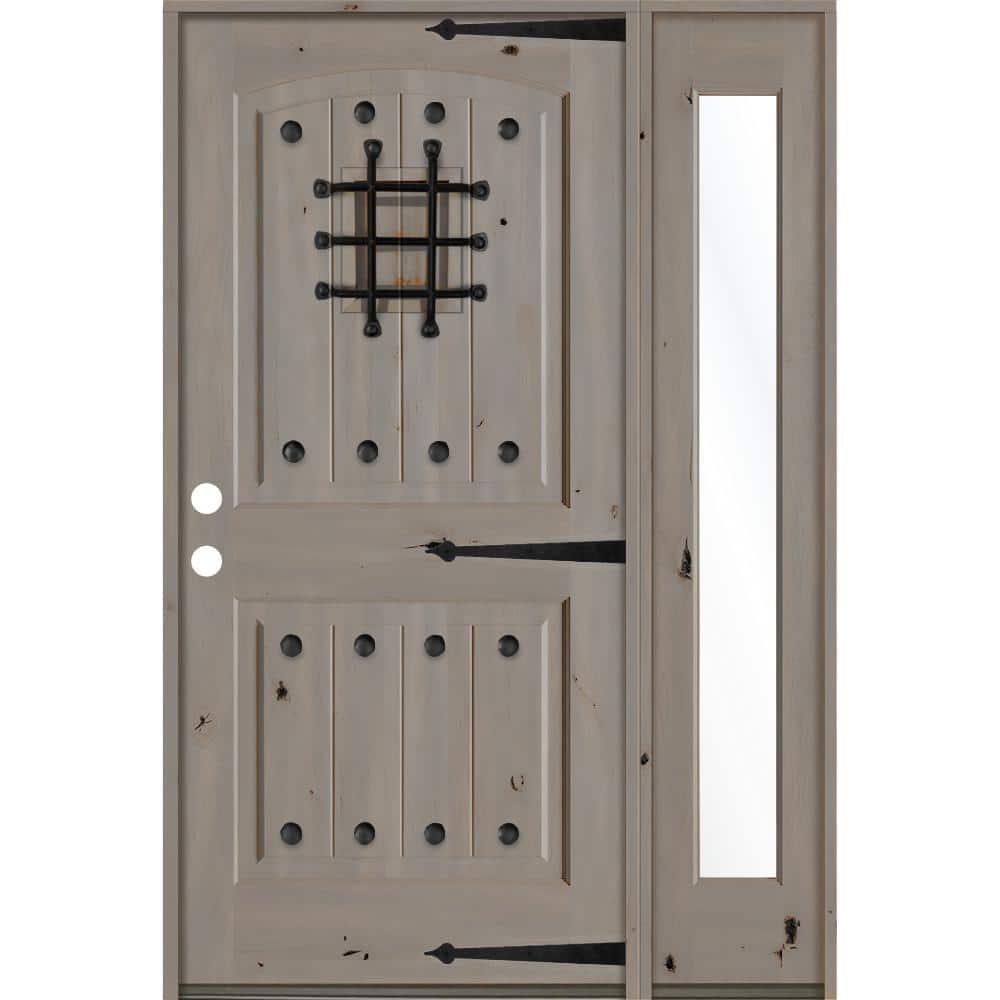 44 in. x 80 in. Mediterranean Knotty Alder Right-Hand/Inswing Clear Glass Grey Stain Wood Prehung Front Door with RFSL price history on PriceWatchPro