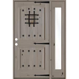 44 in. x 80 in. Mediterranean Knotty Alder Right-Hand/Inswing Clear Glass Grey Stain Wood Prehung Front Door with RFSL