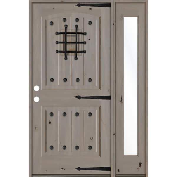 Krosswood Doors 50 in. x 80 in. Mediterranean Knotty Alder Right-Hand/Inswing Clear Glass Grey Stain Wood Prehung Front Door w/RFSL