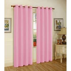 Pink Faux Silk 100% Polyester Solid 55 in. W x 84 in. L Grommet Sheer Curtain Window Panel (Set of 2)