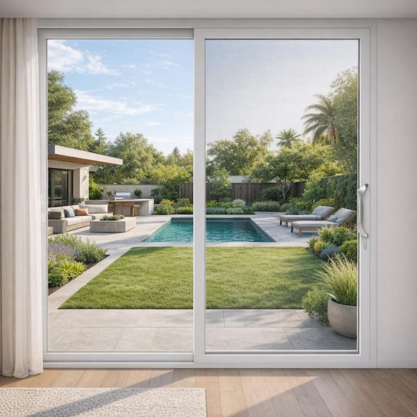 96 in. x 96 in. Matte White Universal Handing Aluminum Sliding Patio Door with Aluminum Frame and Lockset