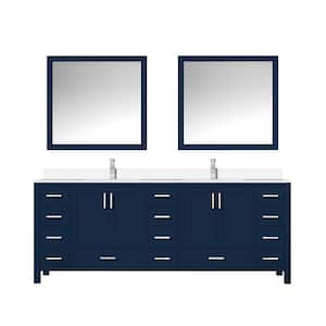 Jacques 84 in. W x 22 in. D Navy Blue Bath Vanity, Cultured Marble Top, Faucet Set, and 34 in. Mirror