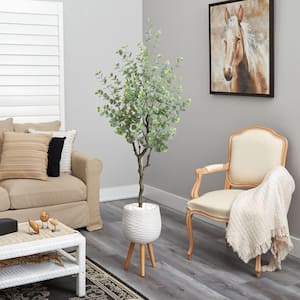 70 in. Eucalyptus Artificial Tree in White Planter with Stand