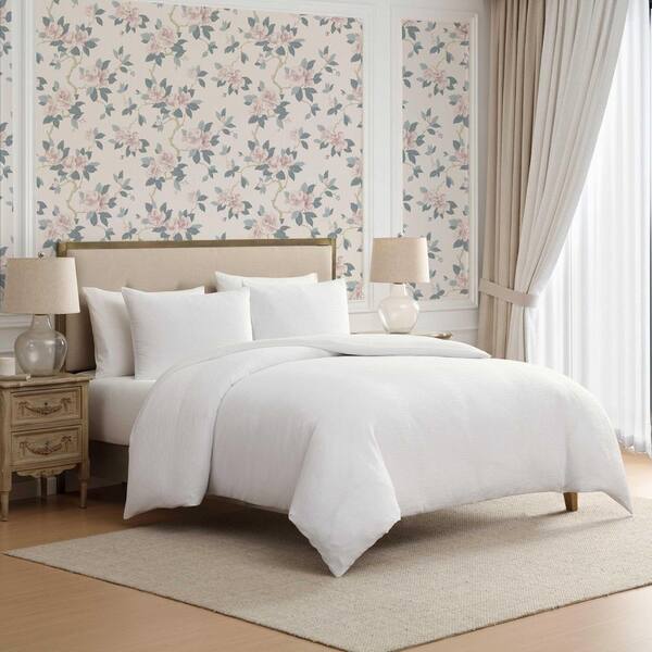 Laura Ashley Crinkle 3-Piece Snow Woven Polyester Gauze Queen