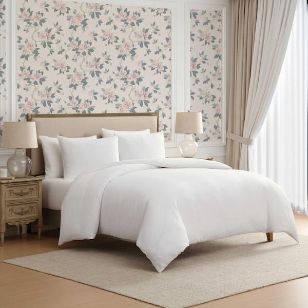 LAURA ASHLEYデュペカバー Laura Ashley Crinkle 3-Piece Snow Woven Polyester Gauze King Duvet