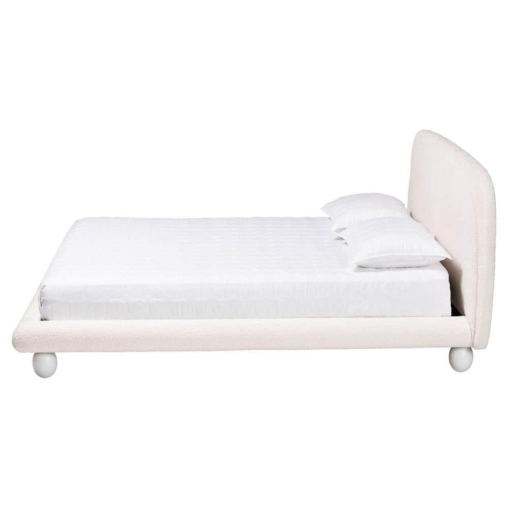 Ivory Upholstered Queen Bed with Tufted Headboard and Wood Frame