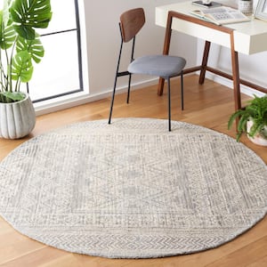 Abstract Light Blue/Ivory 6 ft. x 6 ft. Tribal Border Round Area Rug