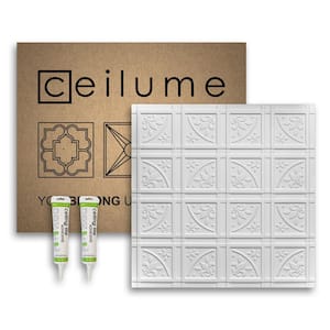 Lafayette 2 ft. x 2 ft. Glue Up Vinyl Ceiling Tile and Backsplash Kit in White (21 sq. ft./case)