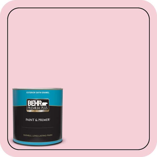 BEHR PREMIUM PLUS 1 qt. #120C-1 April Blush Satin Enamel Exterior Paint & Primer