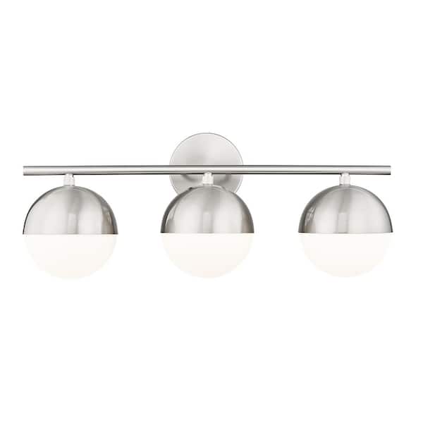 Realm Sphere 24 in. Brushed Nickel 3 Light Vanity Light with Matte Opal Glass Shades