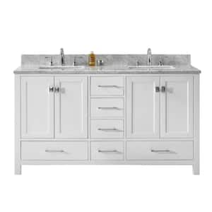 Caroline Avenue 60 in. W Bath Vanity in White with Marble Vanity Top in White with Square Basin