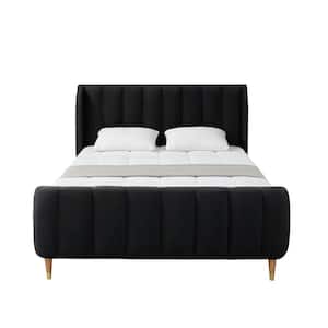 Eleazer Black King Size Platform Bed Upholstered Velvet