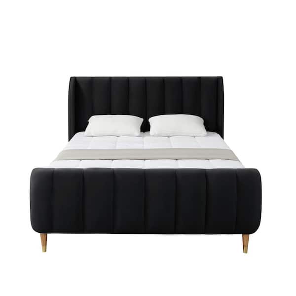 Loft Lyfe Eleazer Black King Size Platform Bed Upholstered Velvet
