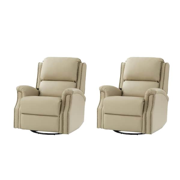 JAYDEN CREATION Joachim Beige 34.5 in. Traditional Genuine Leather Power Swivel Glider Recliner Set of 2