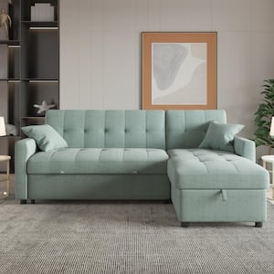 81.9 in. W Green Cotton Queen Size 4 Seats Reversible Pull out Sleeper Sectional Storage Sofa Bed