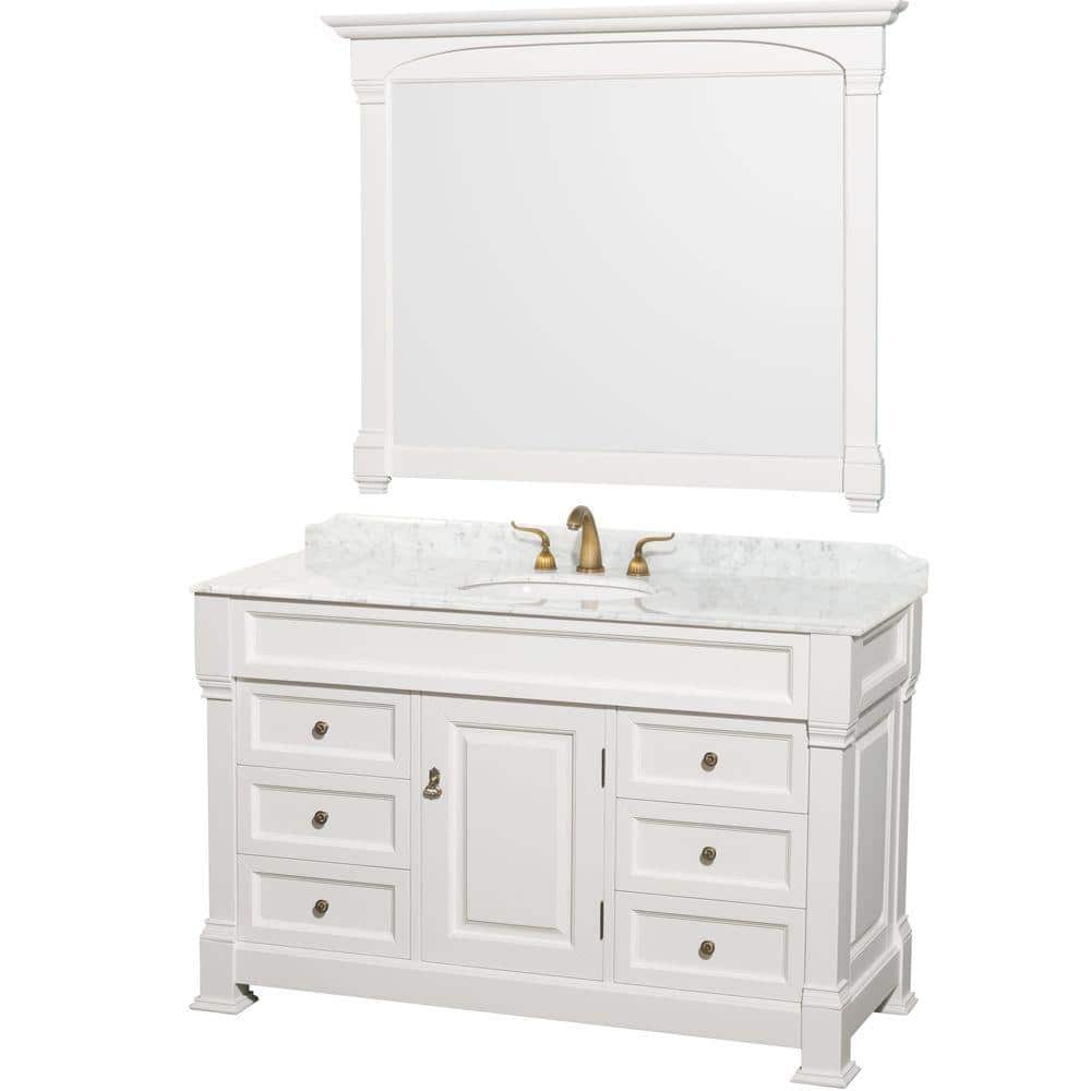 Wyndham Collection Andover 55 In Vanity In White With Marble Vanity Top In Carrara And Mirror Wcvts55whcw The Home Depot