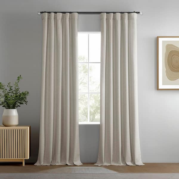 Coastal Beige Boho Chic Faux Linen 50 in. W x 96 in. L Rod Pocket Blackout Curtain Pair (Set of 2)