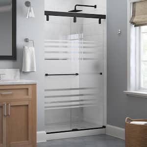 Mod 48 in. x 71-1/2 in. Soft-Close Frameless Sliding Shower Door in Matte Black with 1/4 in. Tempered Transition Glass