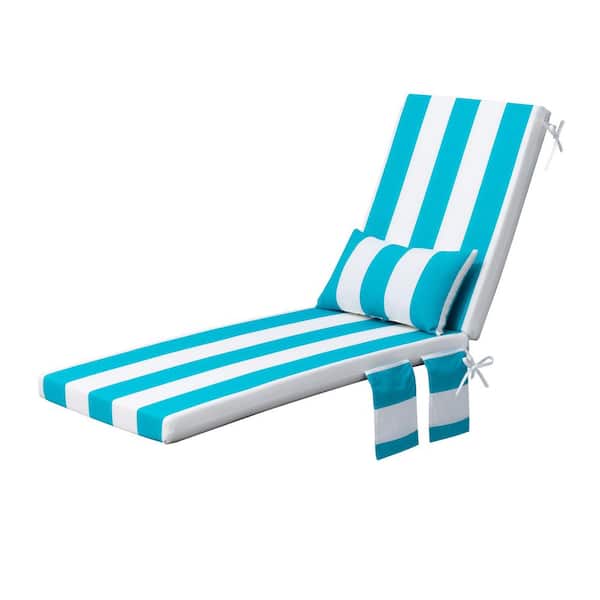 Pellebant 23 in. x 30 in. 1-Piece Deep Seating Patio Outdoor Chaise Lounge Chair Cushion in Blue & White Stripe