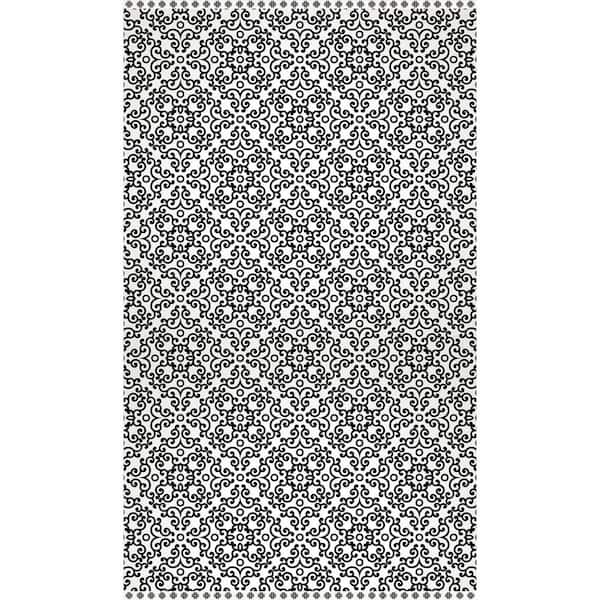 smart tiles Decorative Black Flourish 20 in. x 34 in. Laminated Kitchen Mat