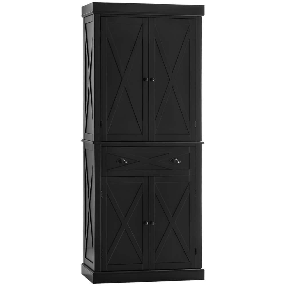 30 in. W x 16 in. D x 72.5 in. H Black Linen Cabinet Kitchen Pantry with 1-